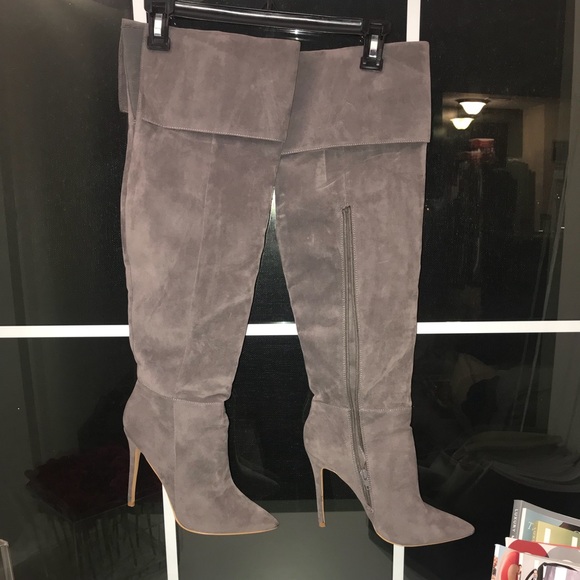 Windsor Shoes - • GREY SUEDE KNEE-HIGH BOOTS •